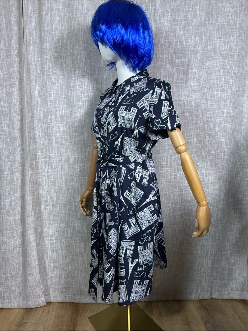 Karl Lagerfeld Navy and White Printed Shirt Dress - Picture 3 of 8